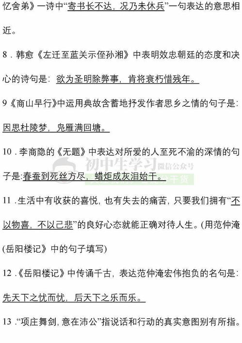 中考古詩(shī)句默寫
