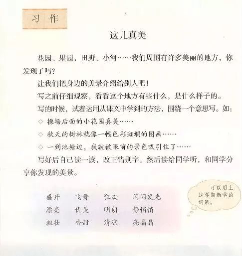 三級(jí)語(yǔ)文這兒真美校園作文