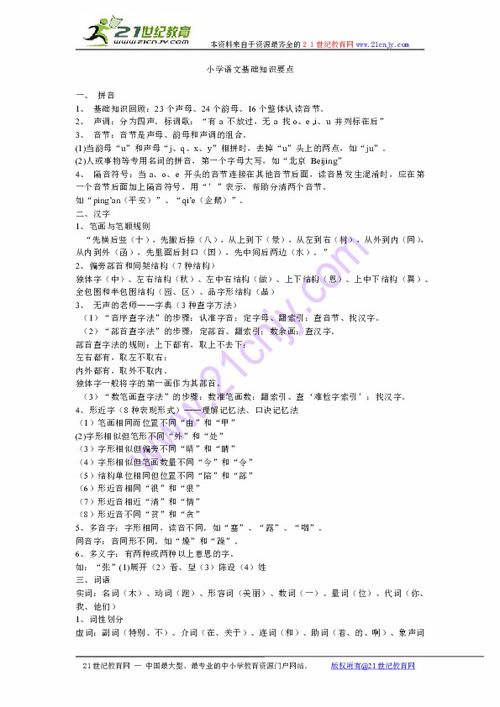 小學語文基礎閱讀知識點