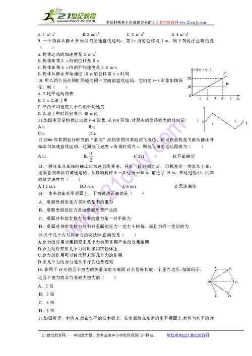 高中物理必修一基礎(chǔ)知識測試