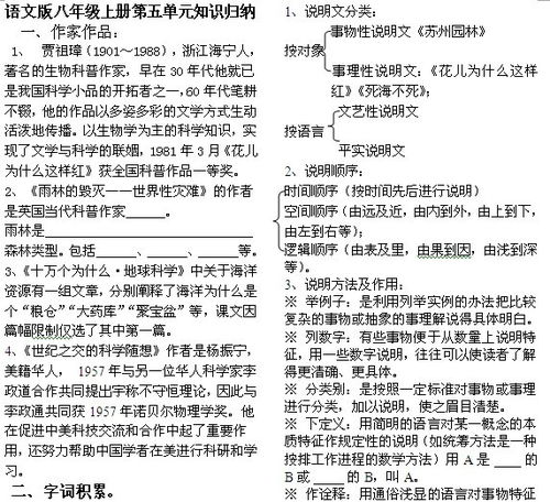八級(jí)上第五單元基礎(chǔ)知識(shí)匯總