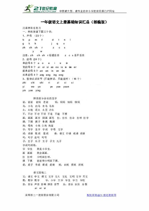 一級下語文基礎(chǔ)知識點(diǎn)